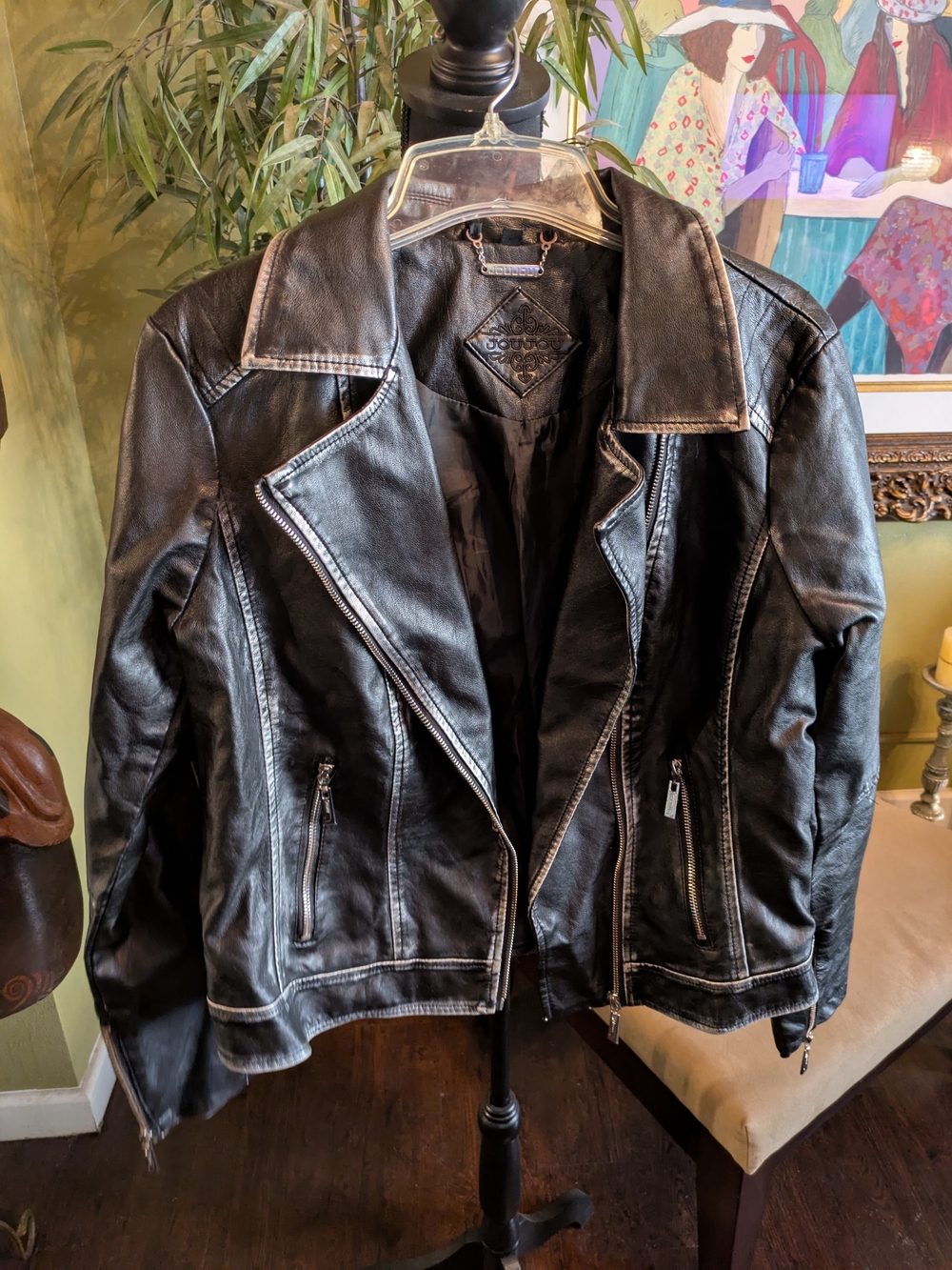 Jou Jou Black Faux Leather Bomber-Style Jacket